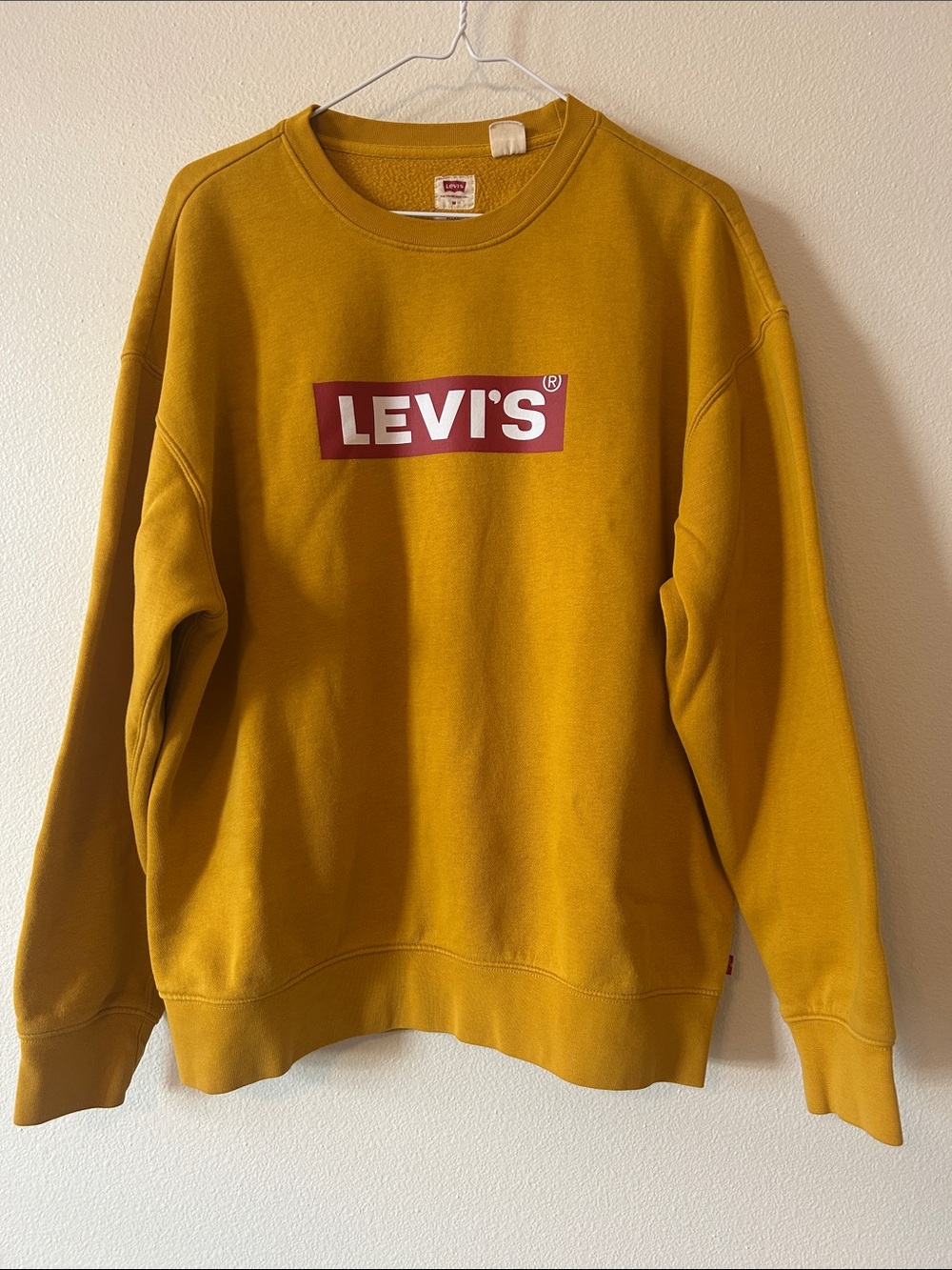 Levi's Men's Mustard Yellow Crewneck with Red Logo